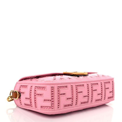 Fendi Canvas Cuoio Agata FF Ajour Embroidered Baguette Ciclamino Cuoio 3 of 5