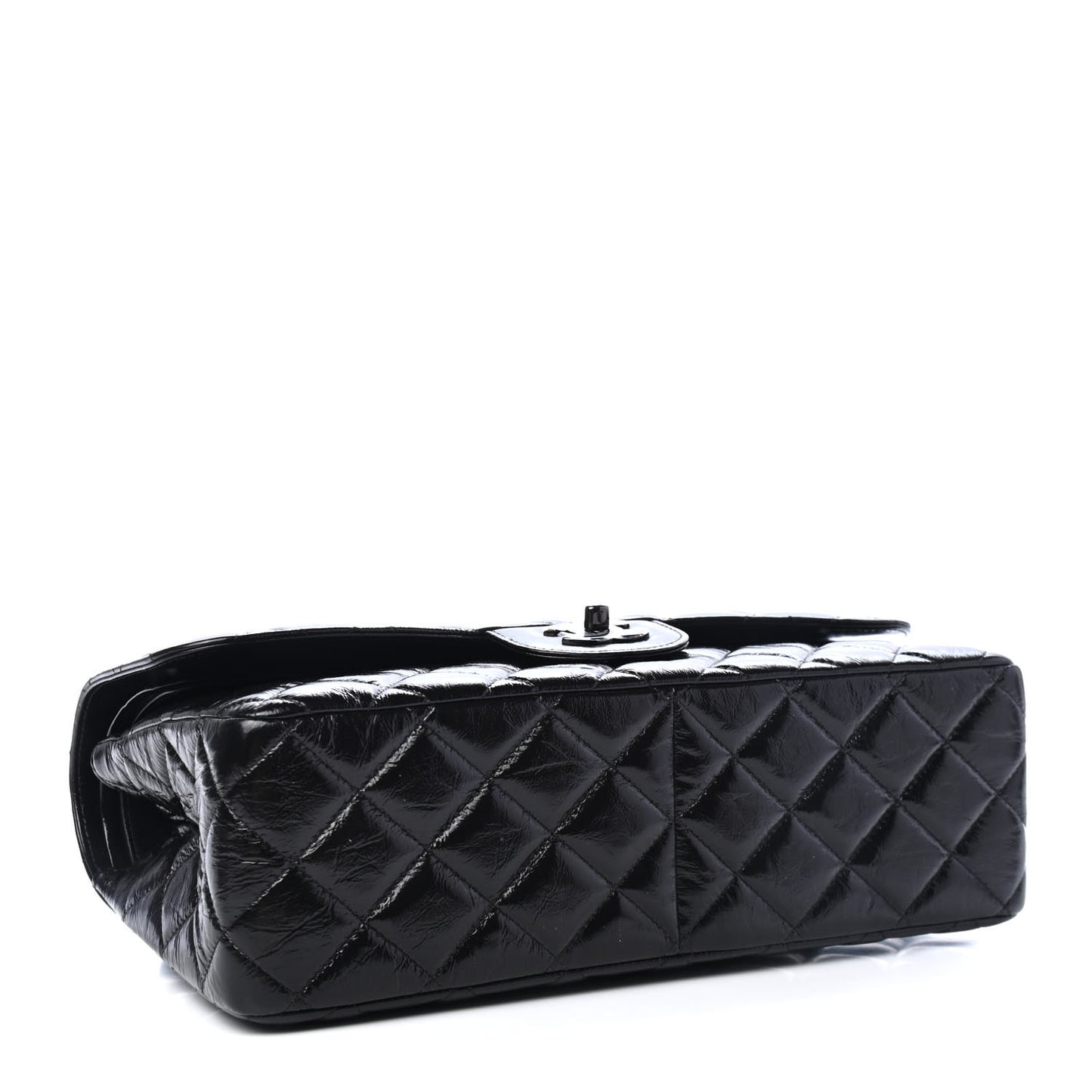 Shiny Distressed Calfskin Quilted Jumbo Double Flap So Black