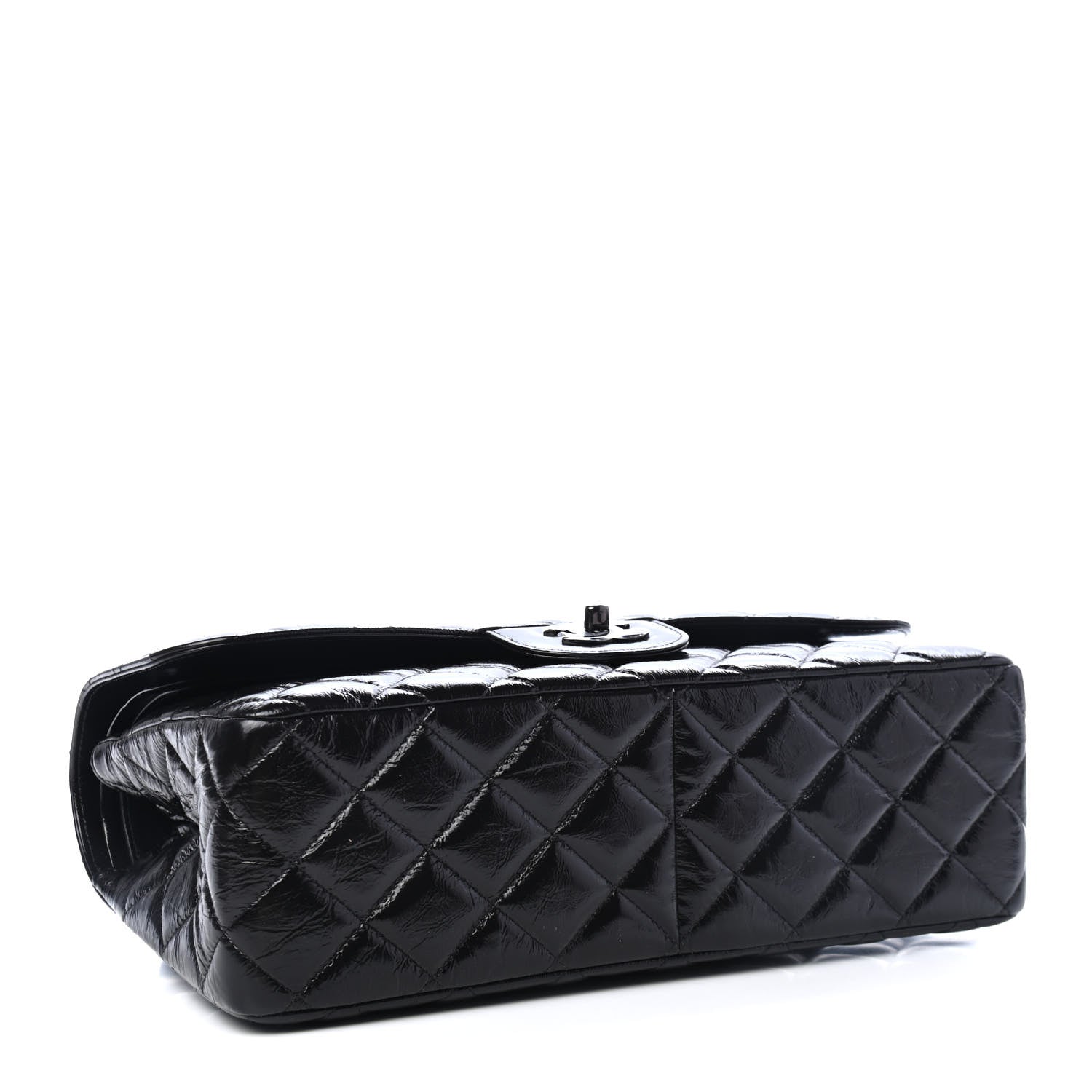 Chanel Shiny Distressed Calfskin Quilted Jumbo Double Flap So Black 3 of 4