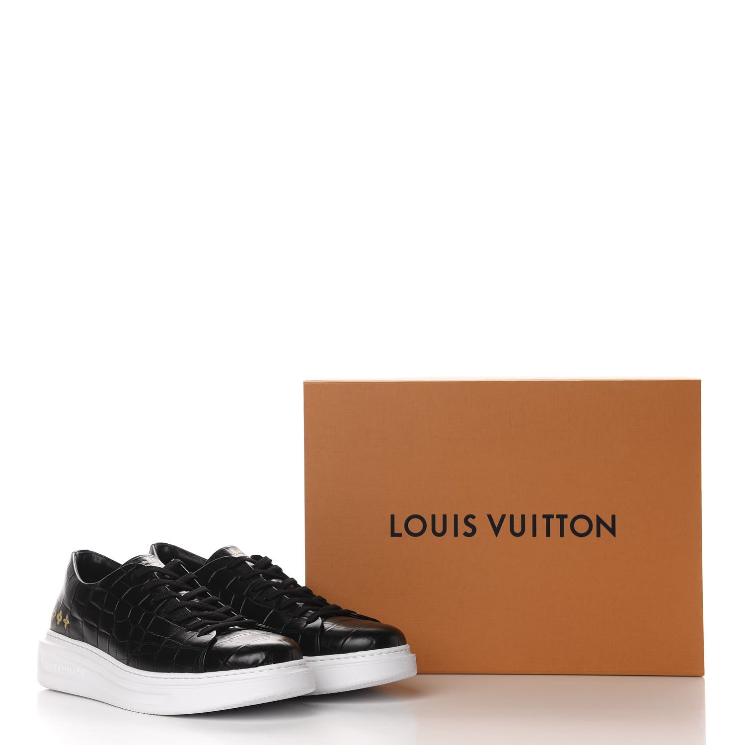 Louis Vuitton Calfskin Crocodile Embossed Monogram Beverly Hills Sneakers 9 Black 10 of 10