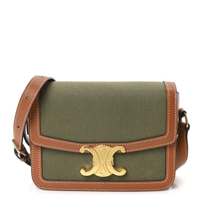 Celine Textile Natural Calfskin Classique Triomphe Khaki Tan 1 of 10