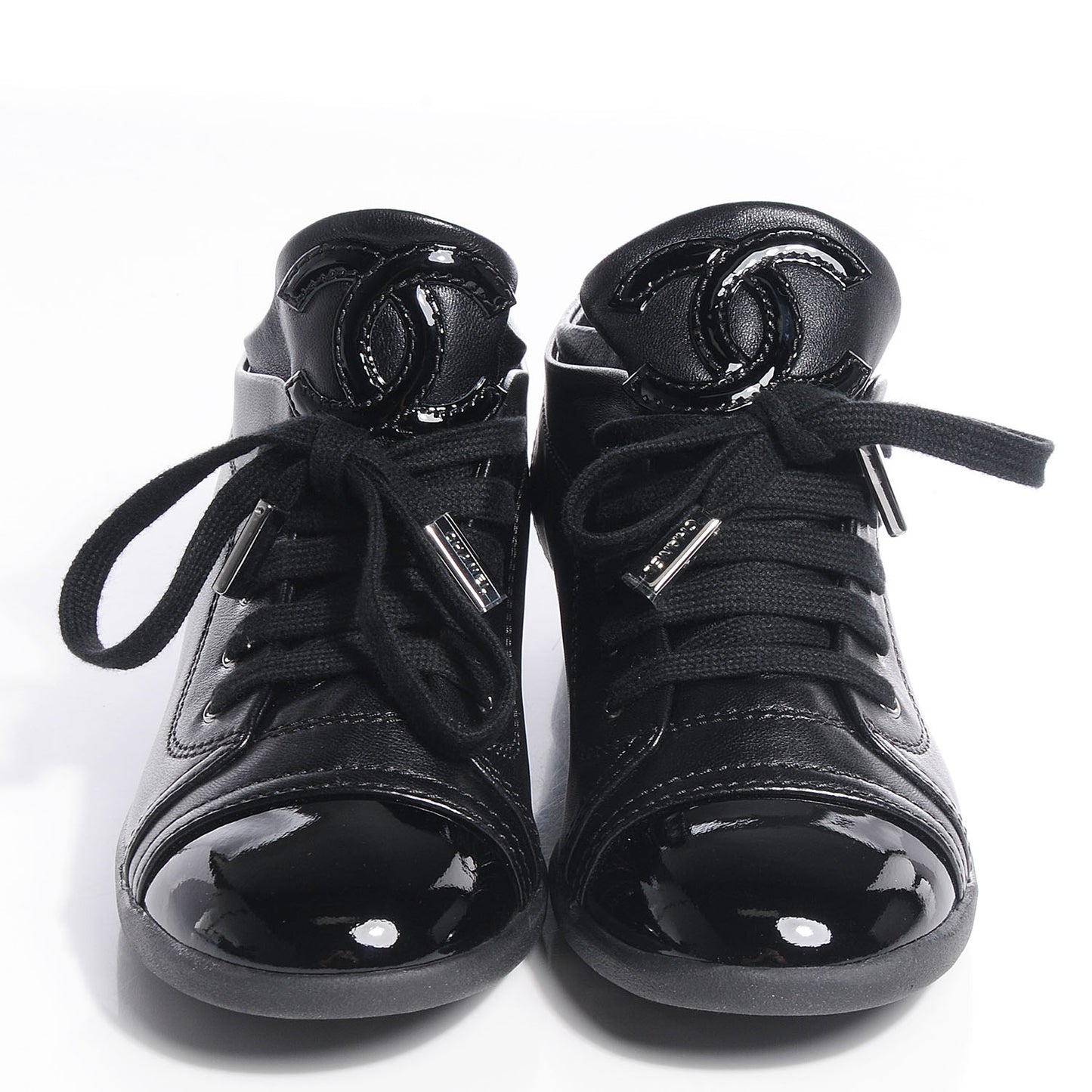Lambskin Patent Cap Toe CC Sneakers 35 Black