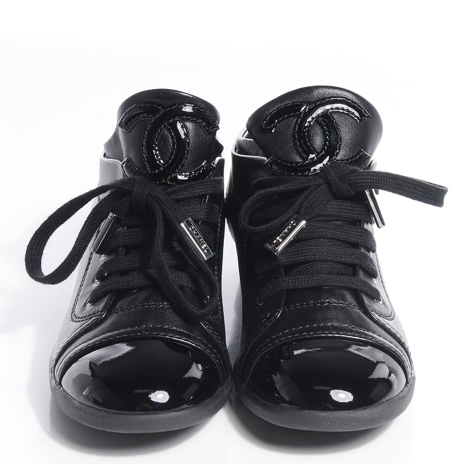 Chanel Lambskin Patent Cap Toe CC Sneakers 35 Black 2 of 6