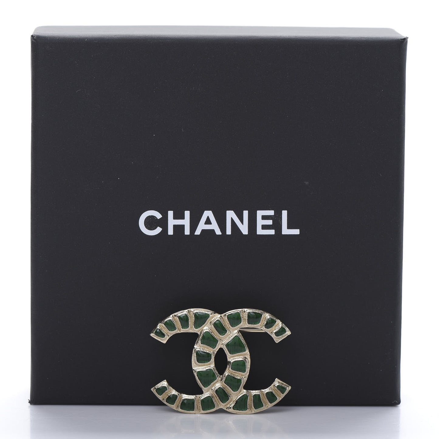 Gripoix Poured Glass Along The Nile CC Brooch Green Gold