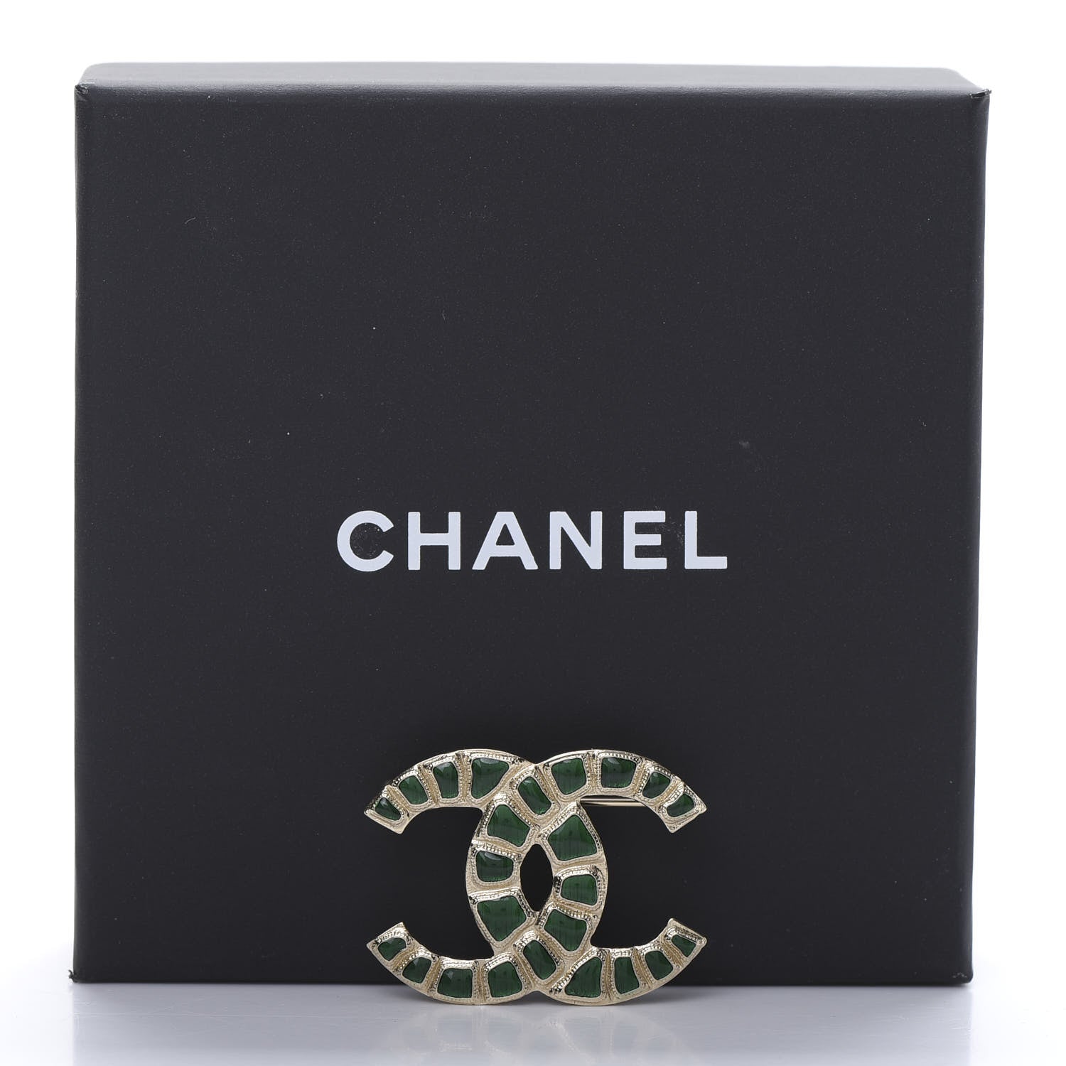 Chanel Gripoix Poured Glass Along The Nile CC Brooch Green Gold 5 of 5