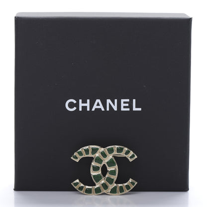 Chanel Gripoix Poured Glass Along The Nile CC Brooch Green Gold 5 of 5