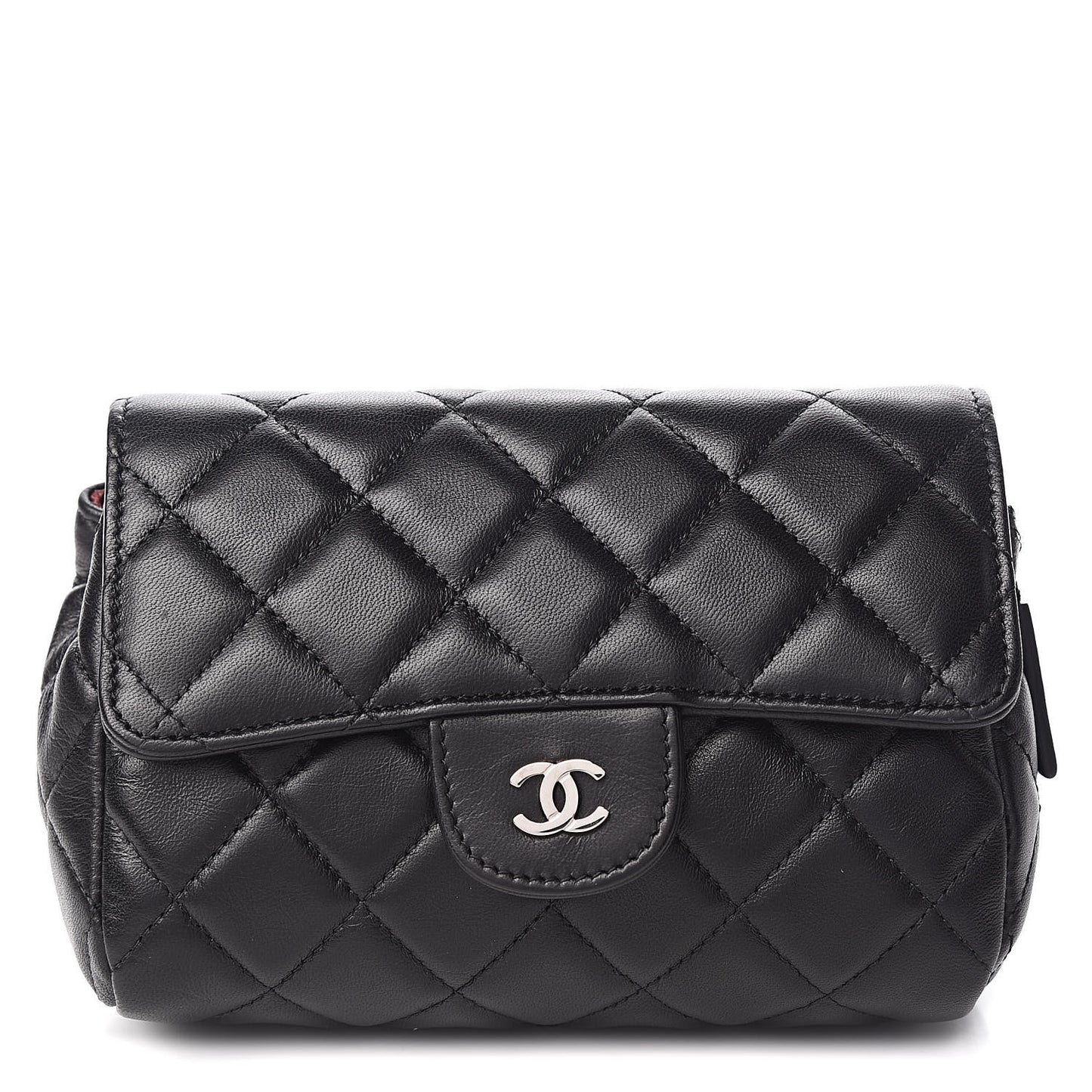 Lambskin Quilted Flap Cosmetic Case Black