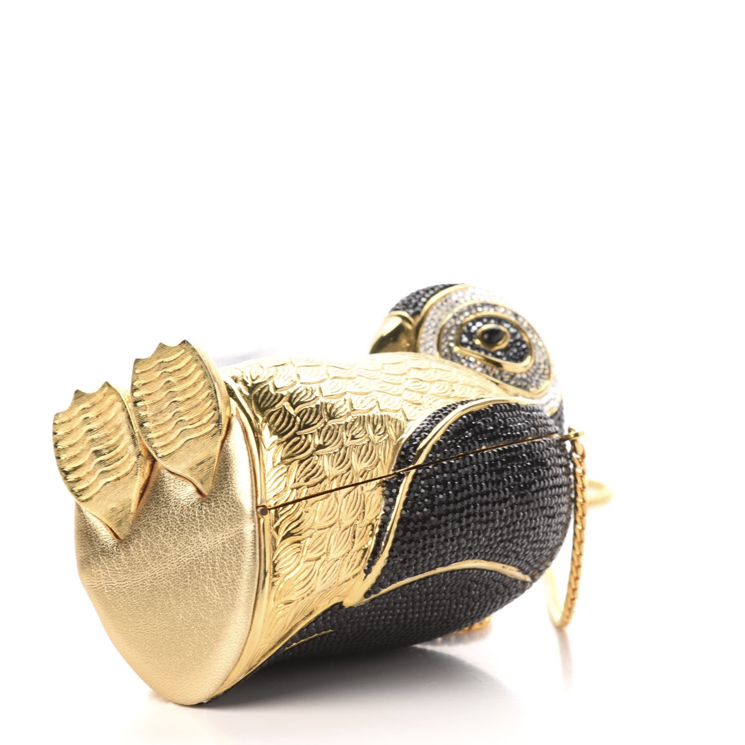 Judith Leiber Crystal Penguin Minaudiere Clutch Black Gold 10 of 11