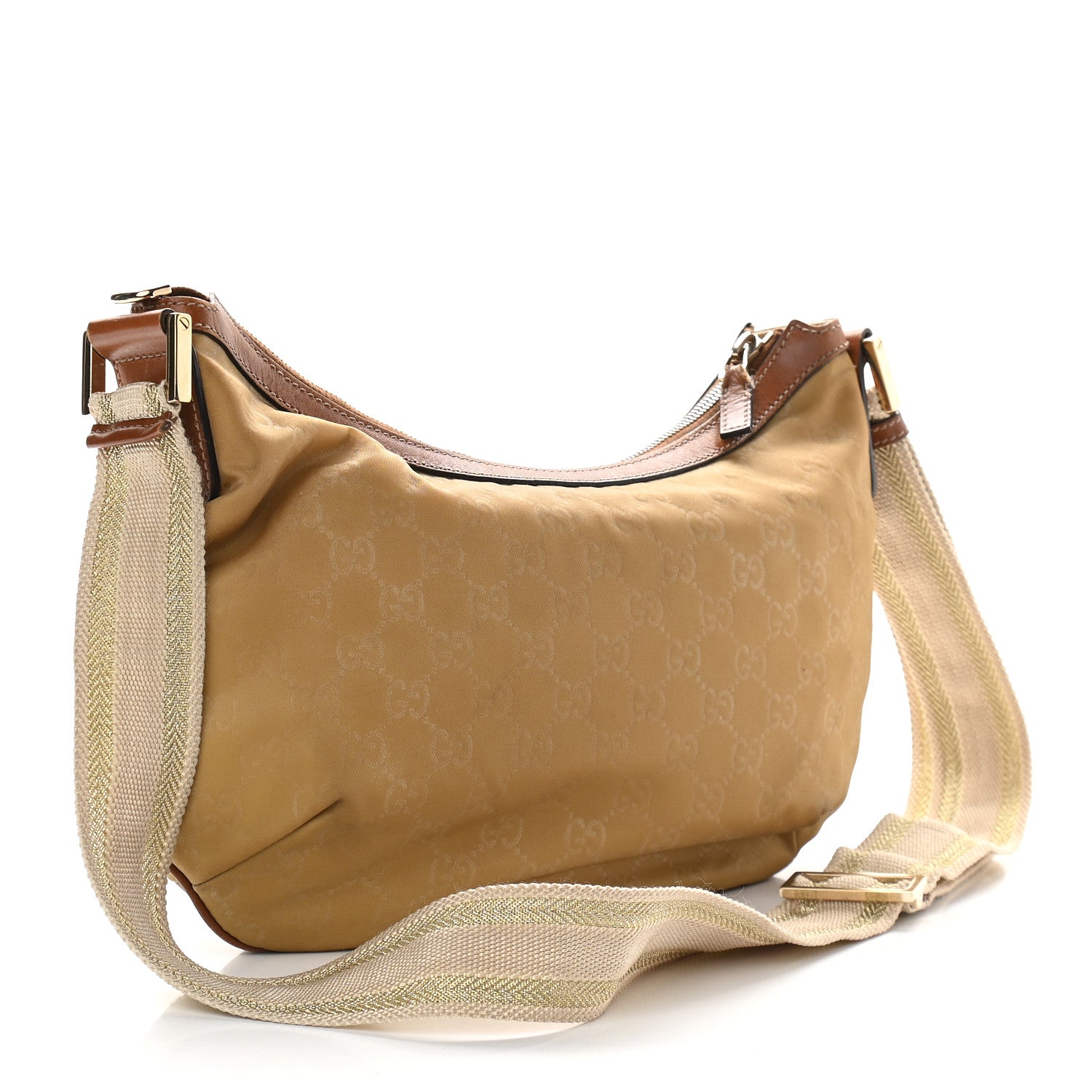 Gucci Nylon Monogram Web Medium Half Moon Hobo Beige 3 of 9