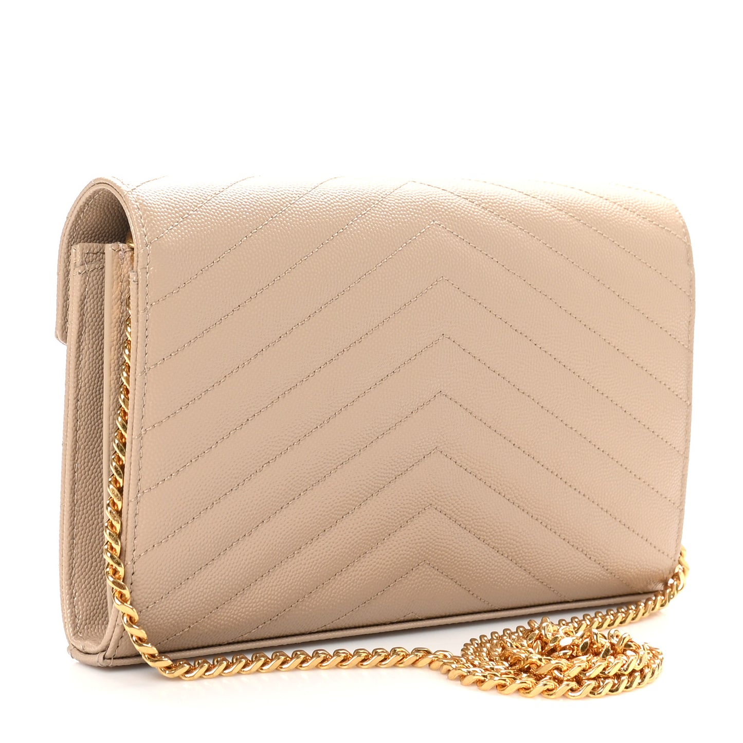 Grain De Poudre Matelasse Chevron Monogram Chain Wallet Dark Beige