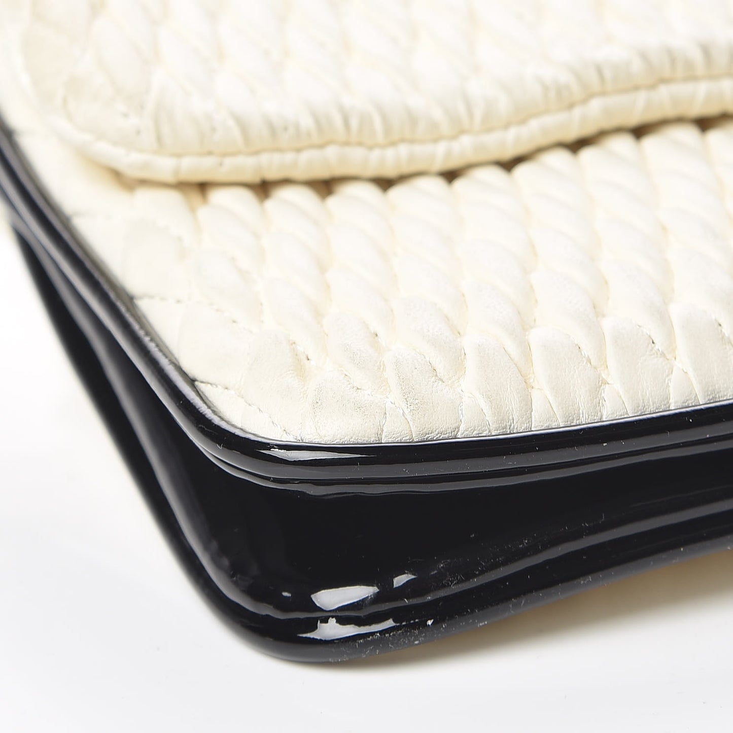 Vinyl Lambskin Quilted Shoulder Flap Beige Black