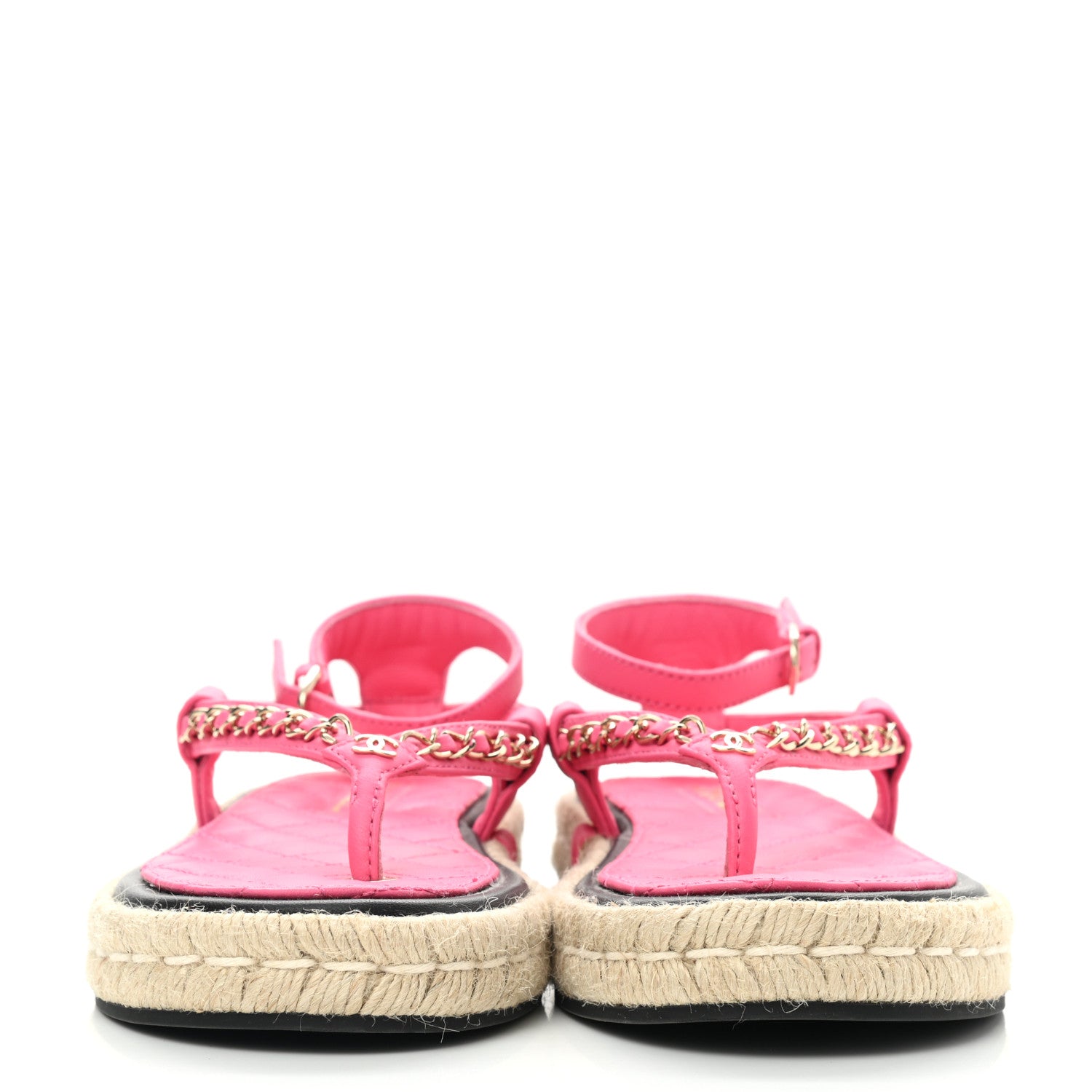 Chanel Lambskin Chain CC Thong Espadrille Sandals 36 Pink 2 of 8