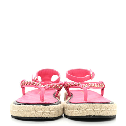 Chanel Lambskin Chain CC Thong Espadrille Sandals 36 Pink 2 of 8