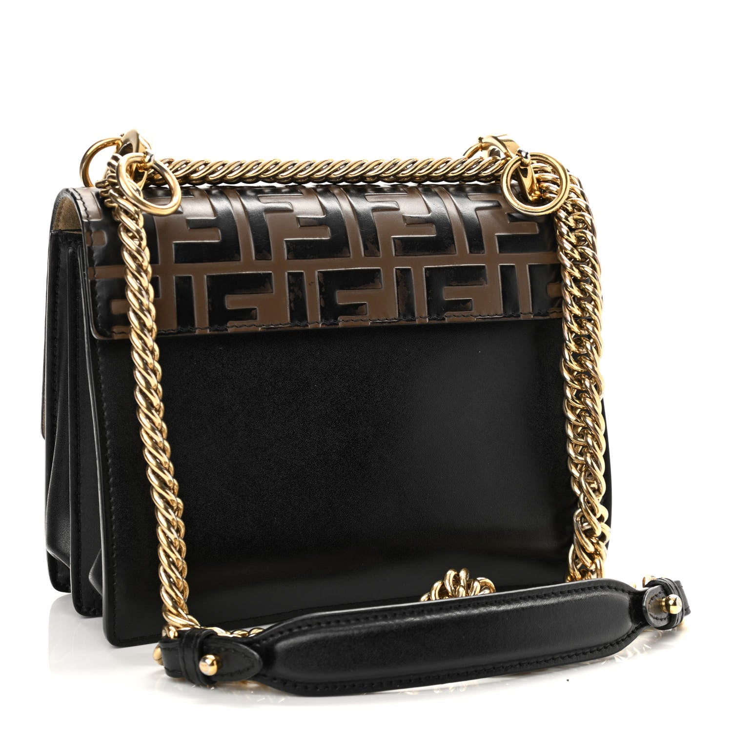 Fendi Vitello Liberty Bi-Color FF 1974 Embossed Small Kan I Shoulder Bag Black Maya 2 of 13