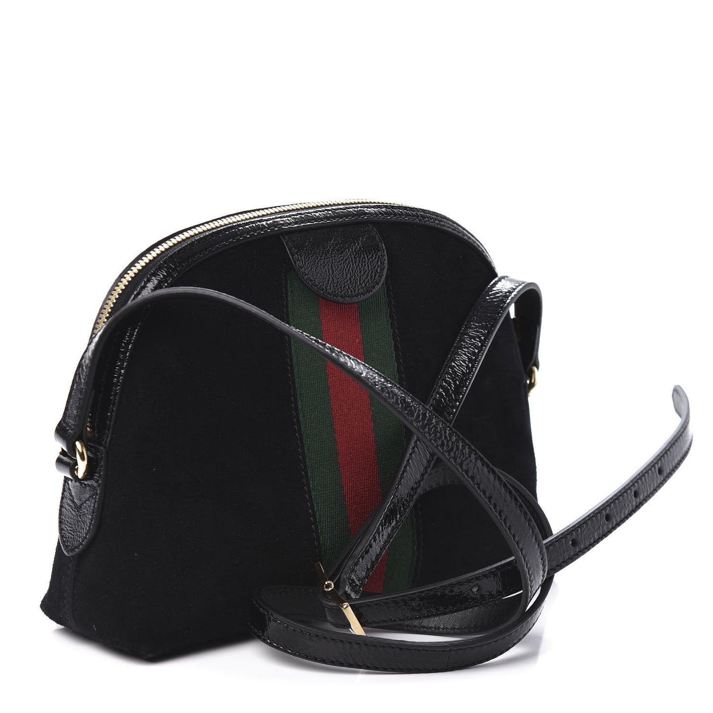 Suede Patent Web GG Small Ophidia Dome Shoulder Bag Black