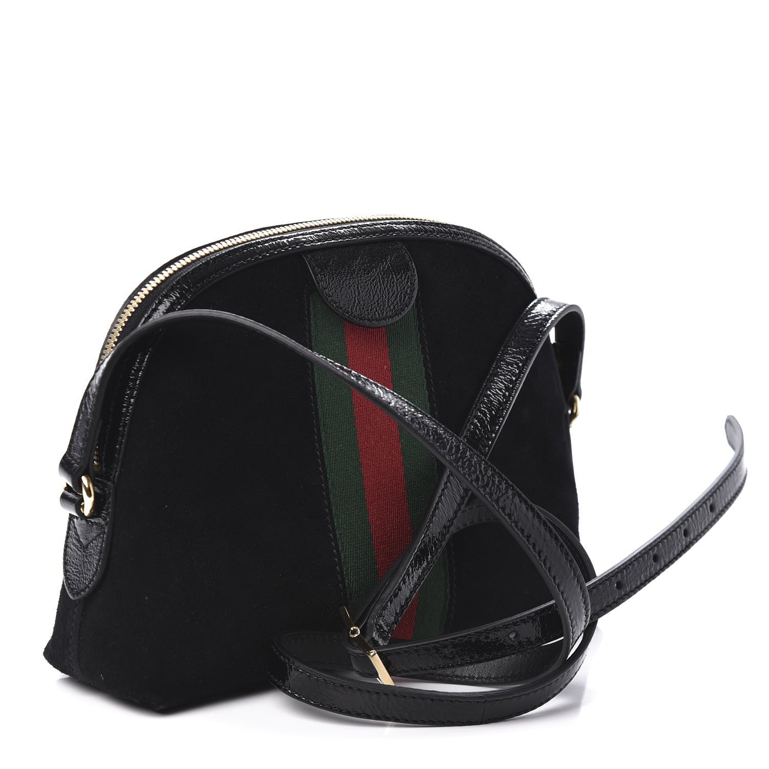 Gucci Suede Patent Web GG Small Ophidia Dome Shoulder Bag Black 3 of 10