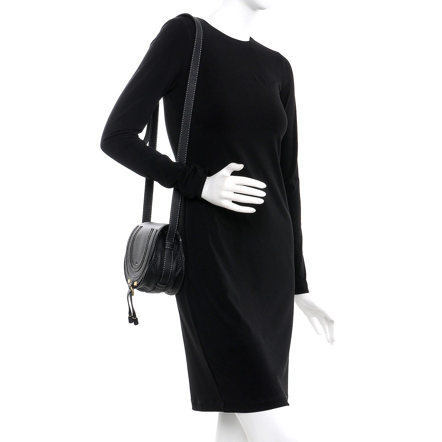 Calfskin Mini Marcie Round Crossbody Bag Black
