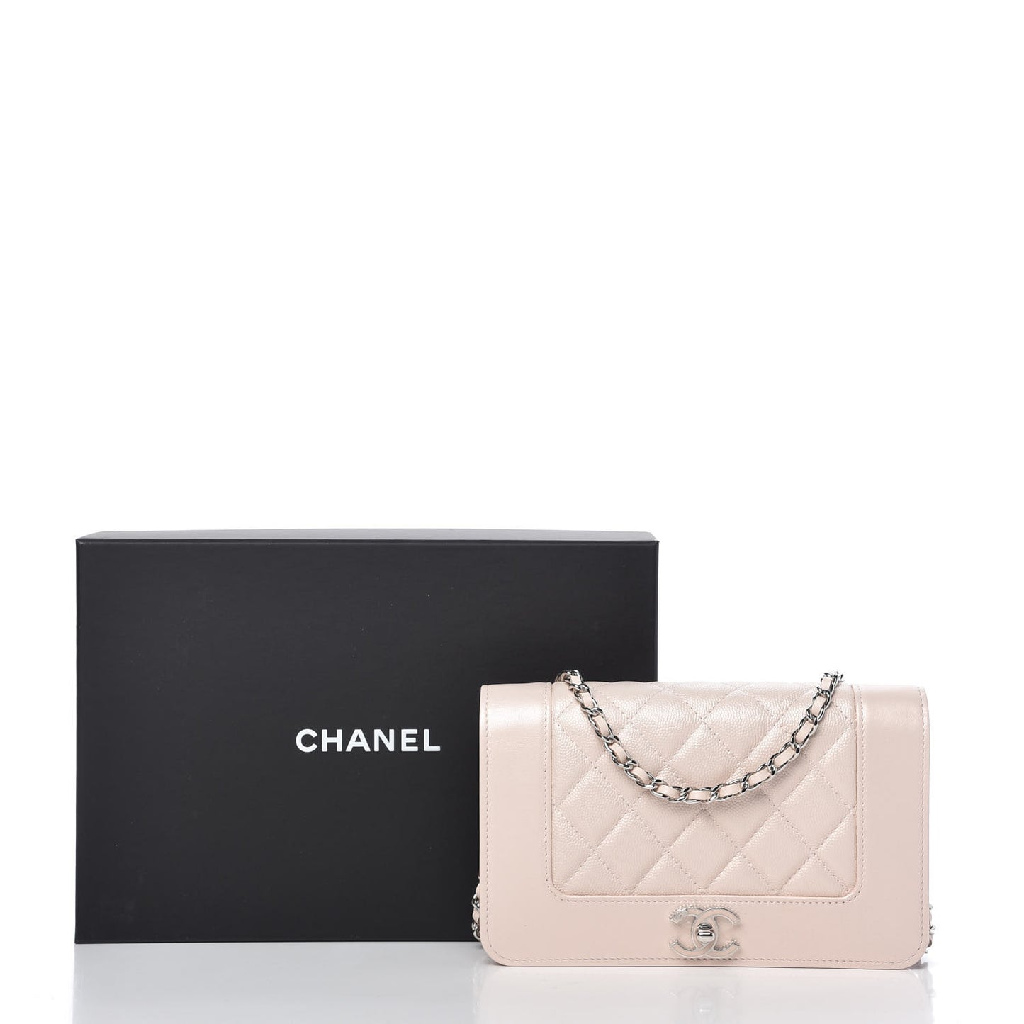 Caviar Quilted Vintage Mademoiselle Wallet On Chain WOC Beige