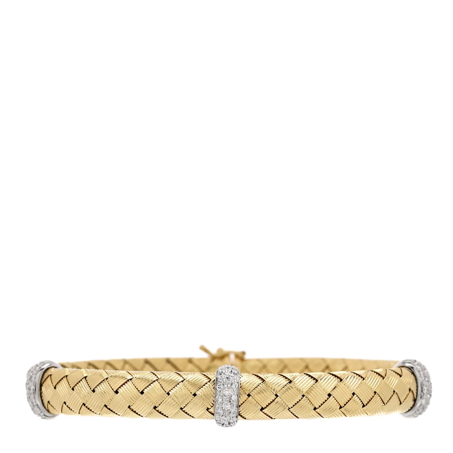 Roberto Coin 18K Yellow White Gold Diamond Woven Station Bracelet 1 of 3