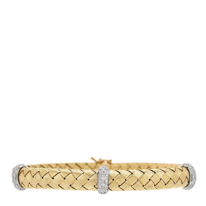 Roberto Coin 18K Yellow White Gold Diamond Woven Station Bracelet 1 of 3