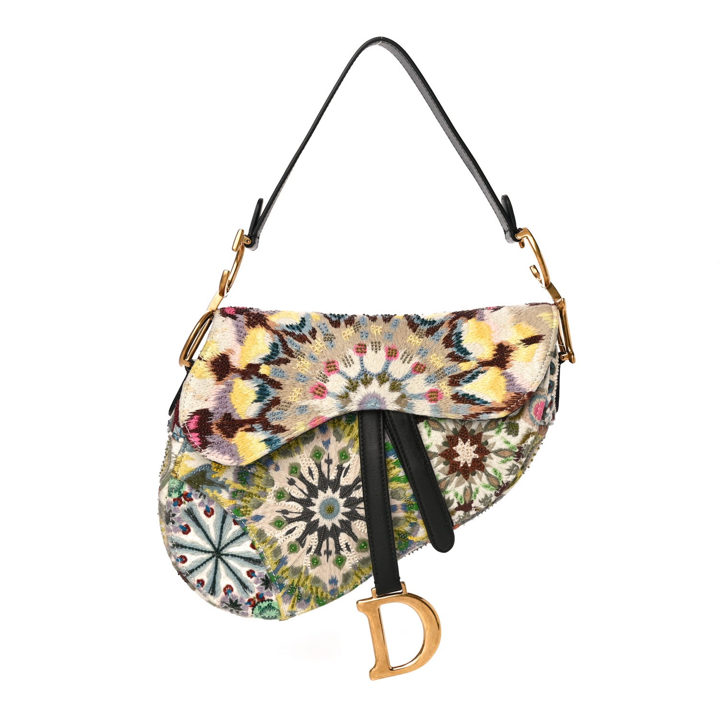 Canvas Embroidered Kaleidiorscopic Saddle Bag Multicolor