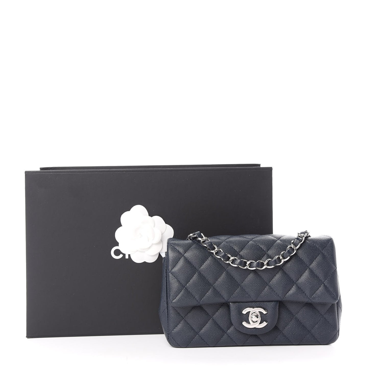 Caviar Quilted Mini Rectangular Flap Navy
