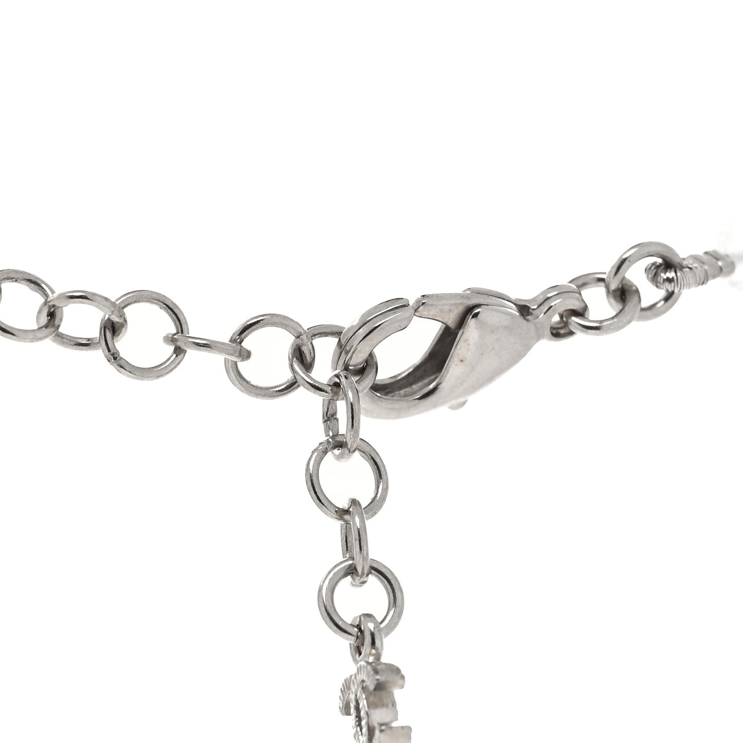 Crystal Bead CC Drop Necklace Silver