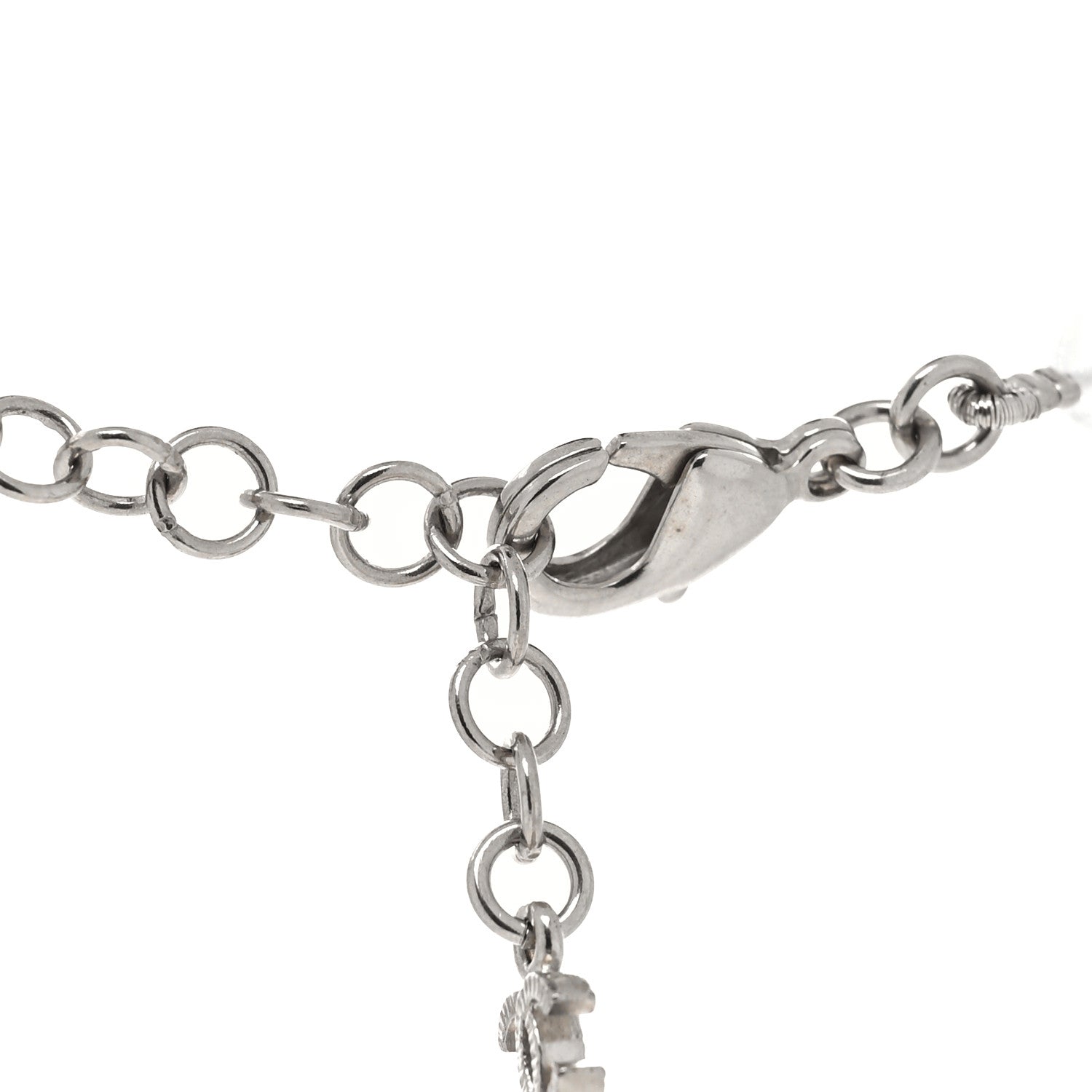 Chanel Crystal Bead CC Drop Necklace Silver 4 of 5