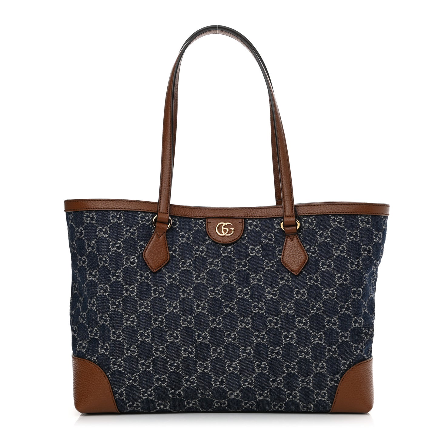 New Denim GG Monogram Medium Ophidia Shopping Tote Blue Tea Cuir