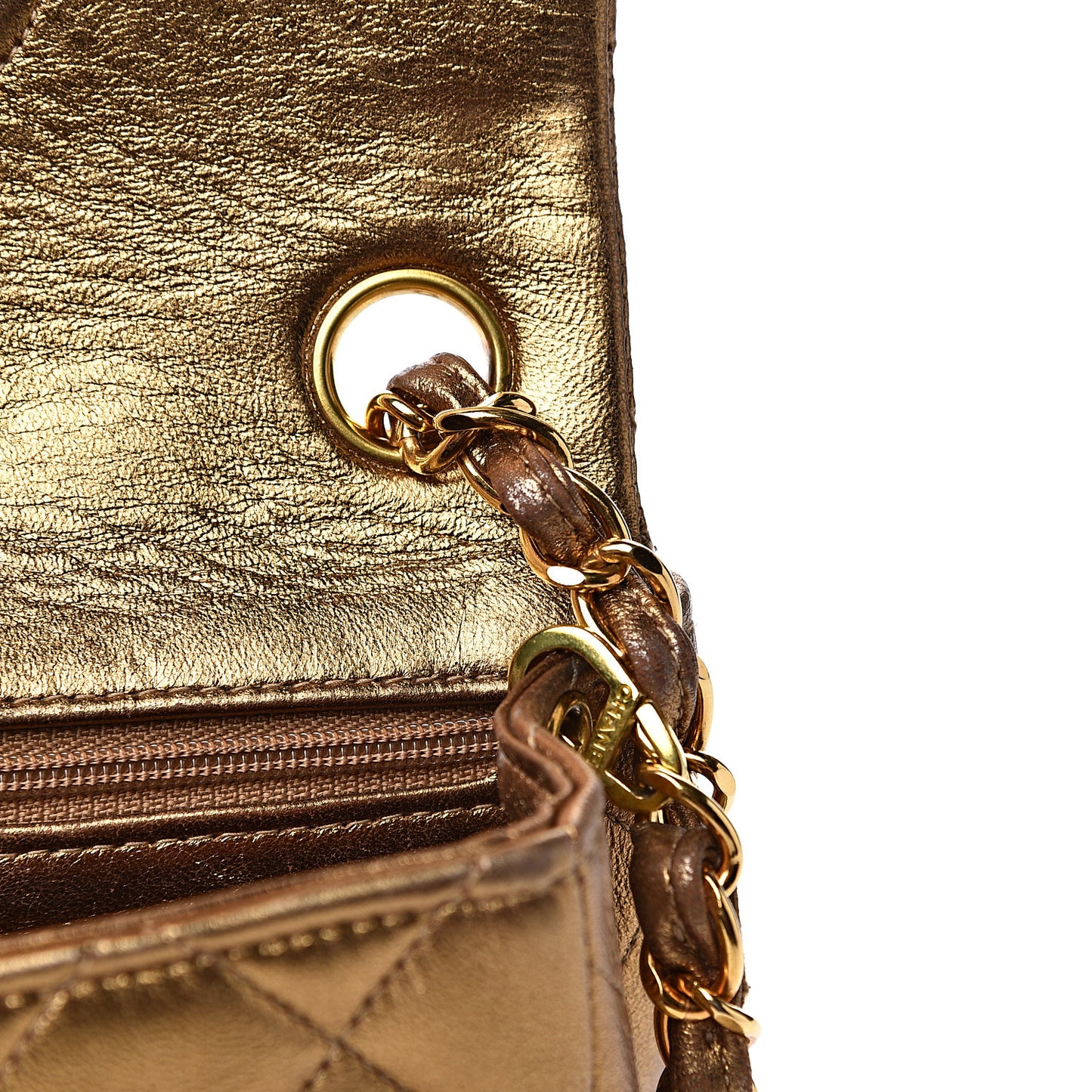 Metallic Lambskin Quilted Mini Square Flap Gold