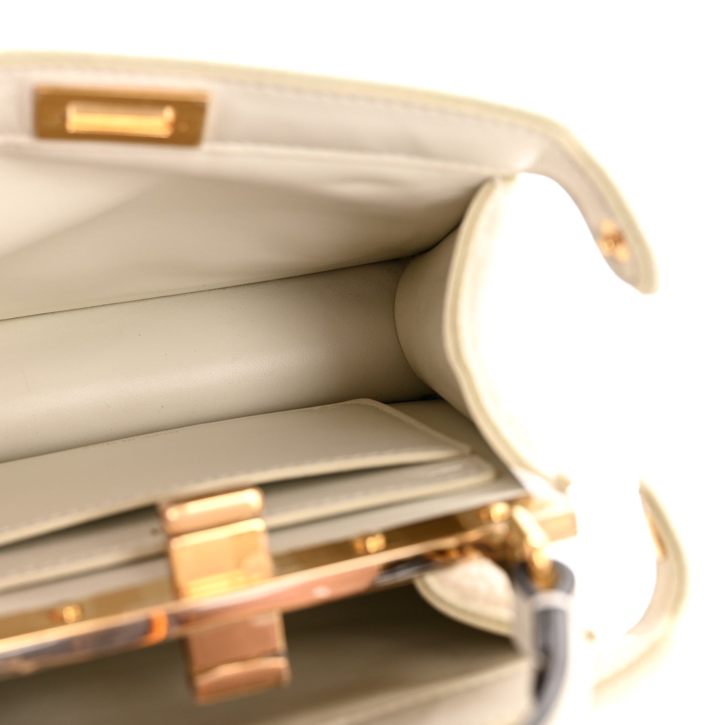 Curly Shearling Shiny Nappa Petite Peekaboo I SEE U Satchel White