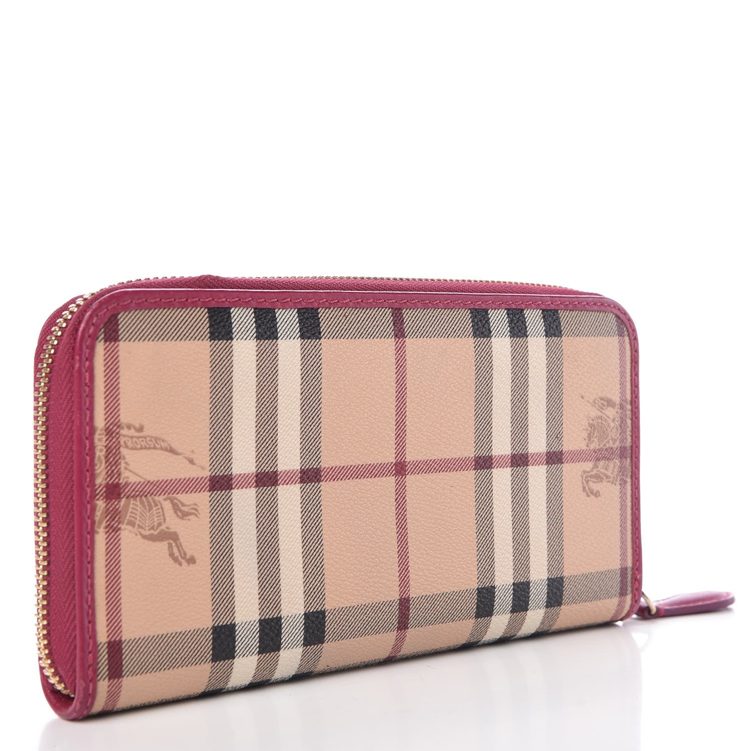 Burberry Haymarket Check Large Ziggy Zip Around Wallet Bright Rhubarb Pink 3 of 9