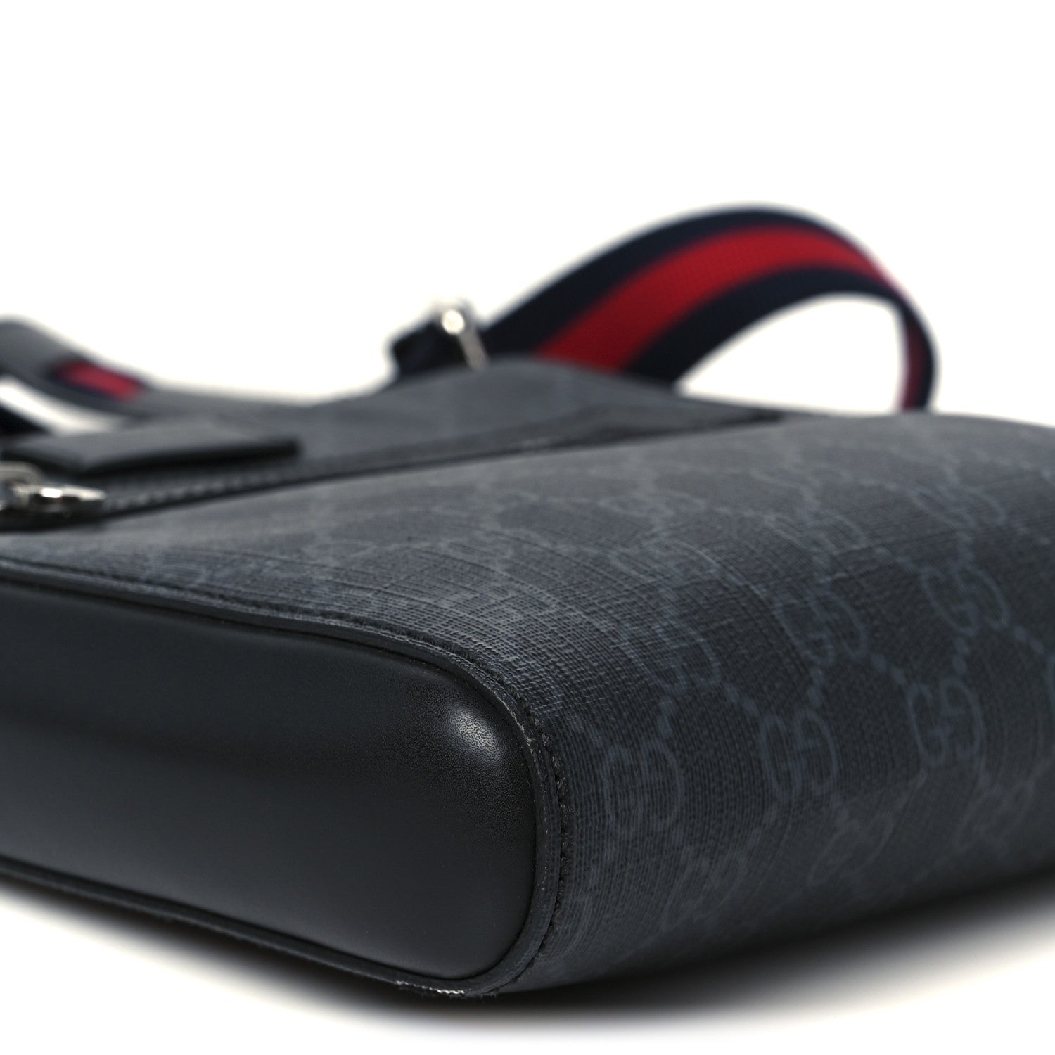 Gucci GG Supreme Monogram Web Small Flat Messenger Bag Black Grey 9 of 10