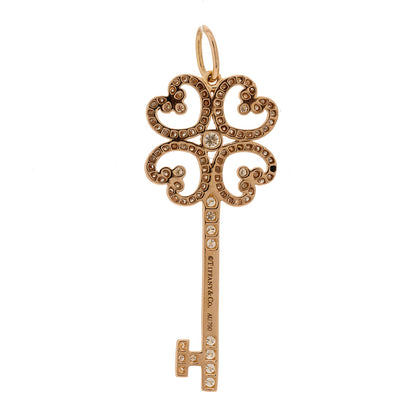 Tiffany 18K Rose Gold Diamond Quatra Heart Key Pendant 3 of 5