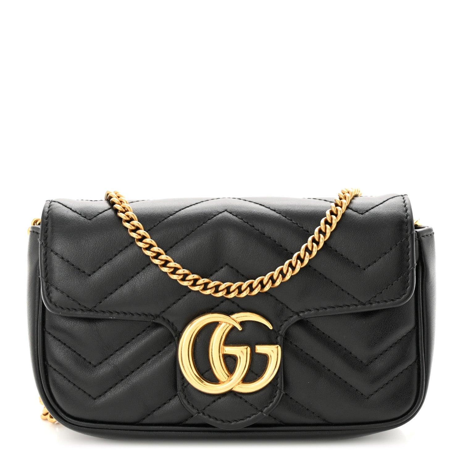 Gucci Calfskin Matelasse Super Mini GG Marmont Shoulder Bag Black 1 of 11