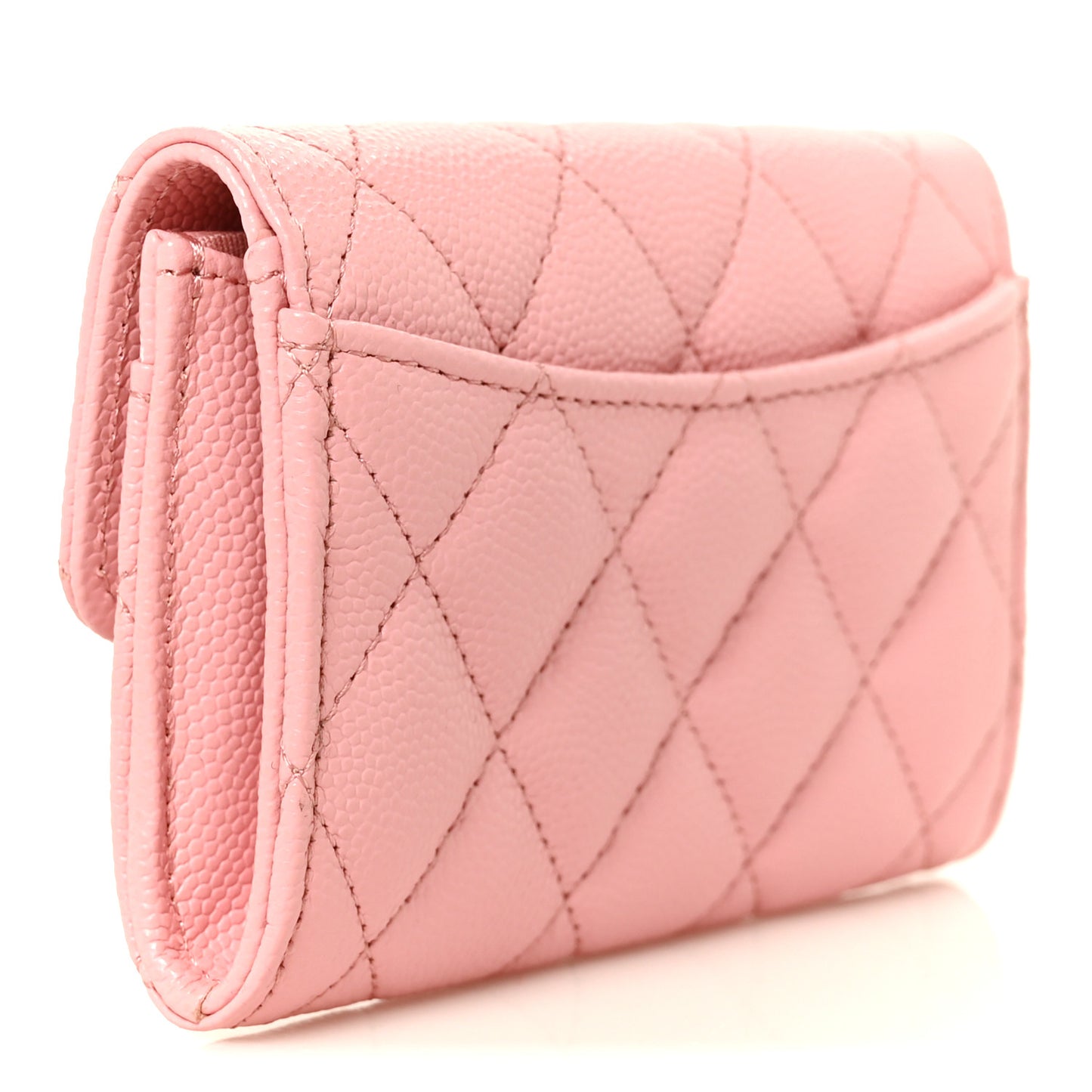Caviar Quilted Flap Card Holder Wallet Pink
