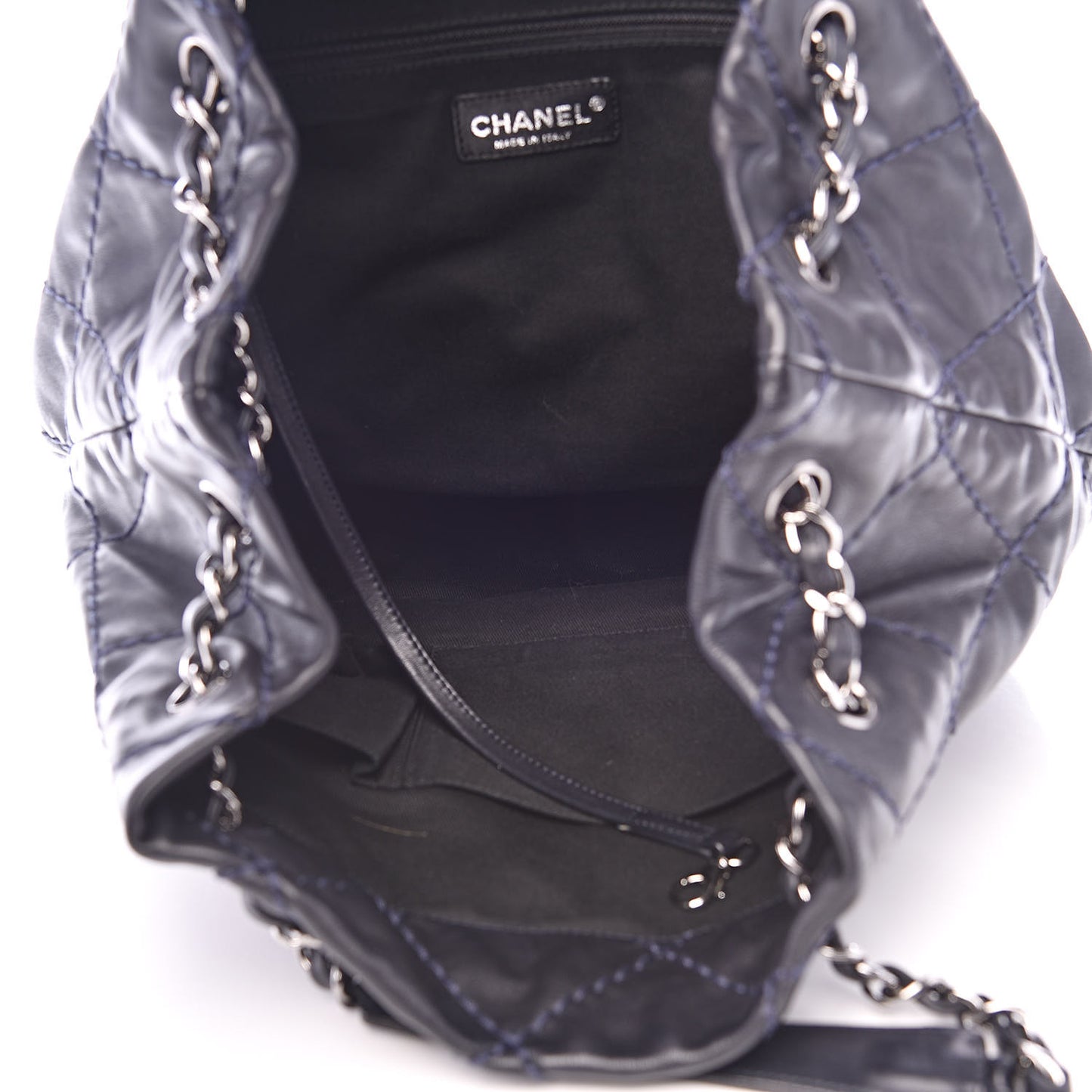 Lambskin Stitched Expandable Tote Navy