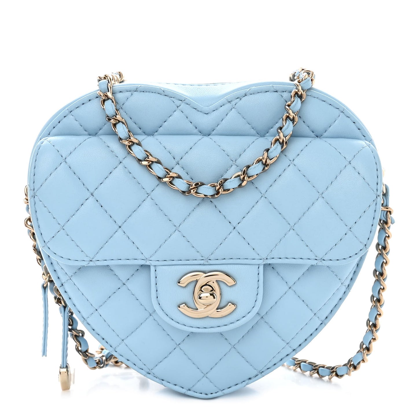 Lambskin Quilted CC In Love Heart Bag Light Blue