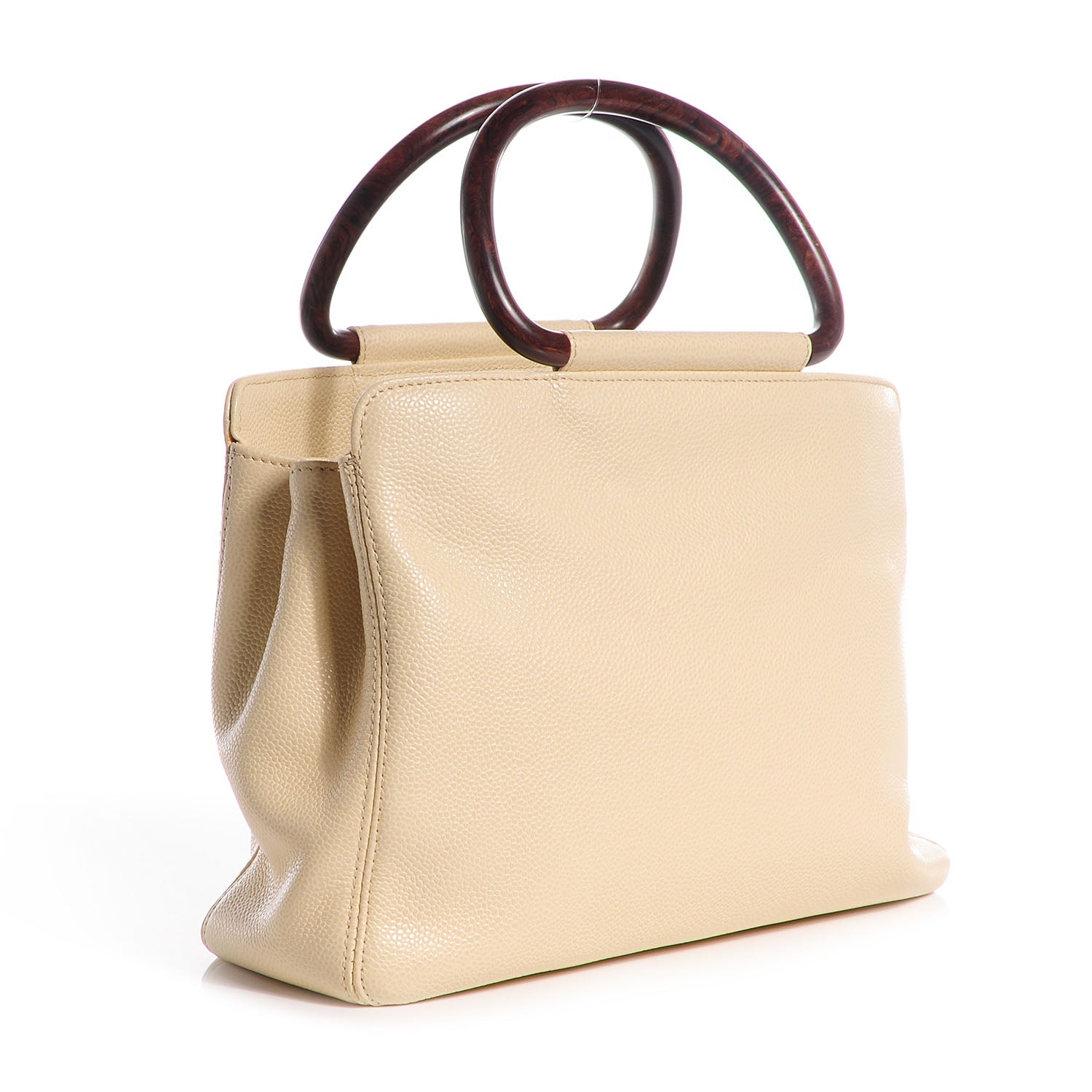 Chanel Caviar Wood Handle Handbag Light Beige 3 of 7