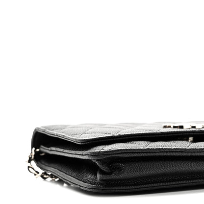 Chanel Caviar Quilted Striated CC Wallet On Chain WOC Black 10 of 11