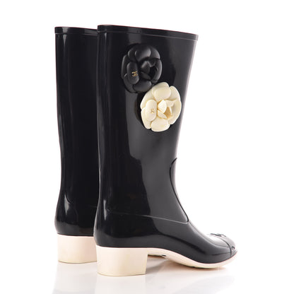 Chanel Rubber Camellia Rain Boots 38 Black 4 of 12