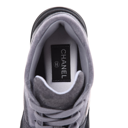 Chanel Suede Calfskin Womens CC Sneakers 37 Black Grey 6 of 9