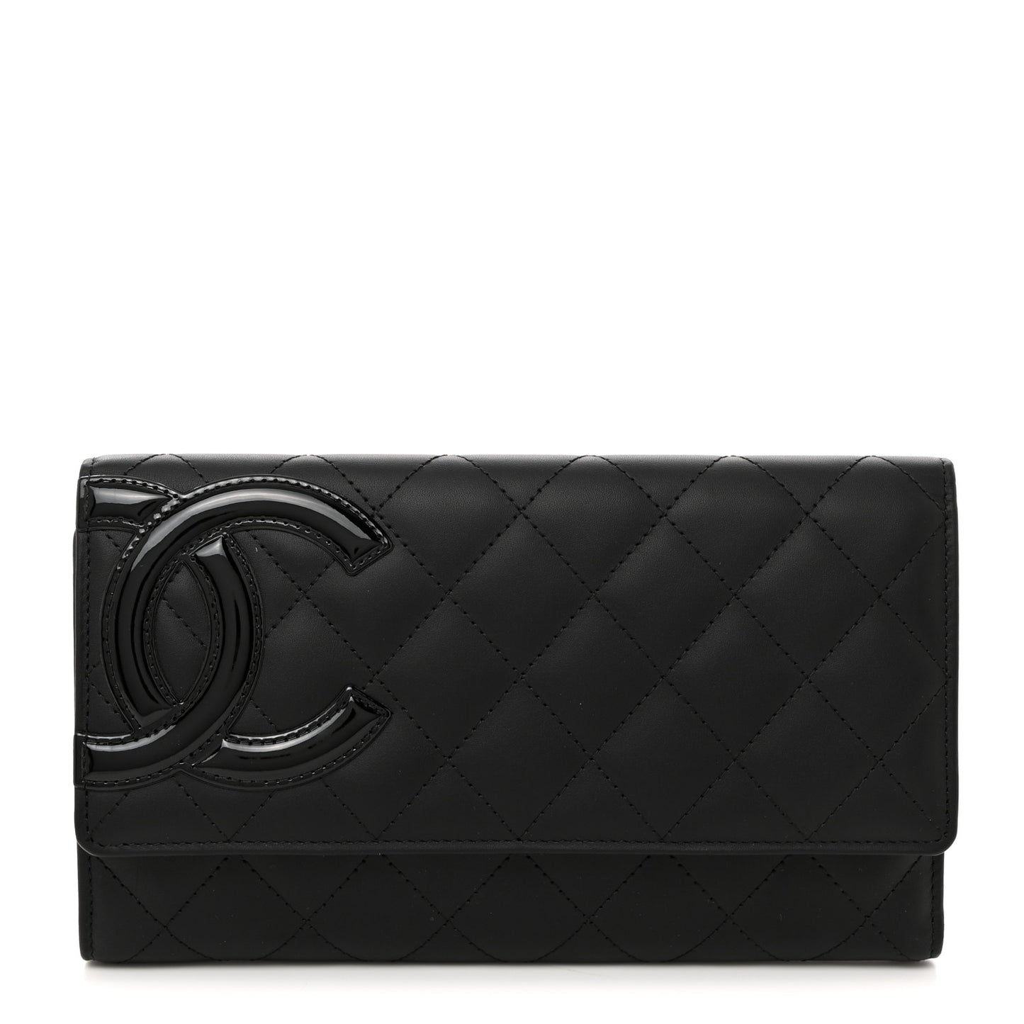 Calfskin Quilted Cambon Tri-Fold Wallet Black