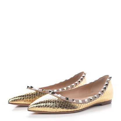 Valentino Garavani Metallic Elaphe Rockstud Ballerina Flats 37 Gold Poudre 3 of 10