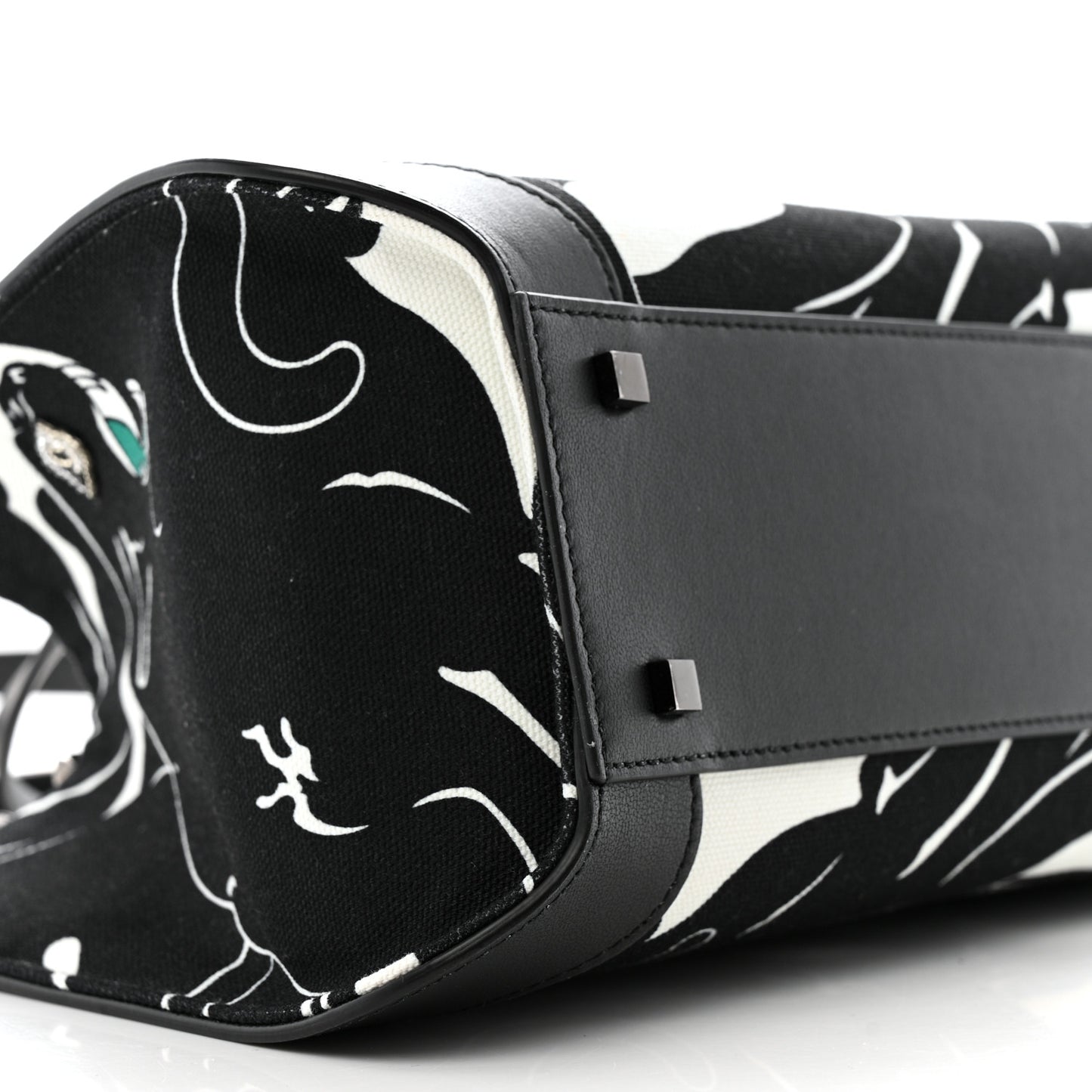 Canvas Panther Calfskin Crystal Small Vlogo Signature Tote Black White