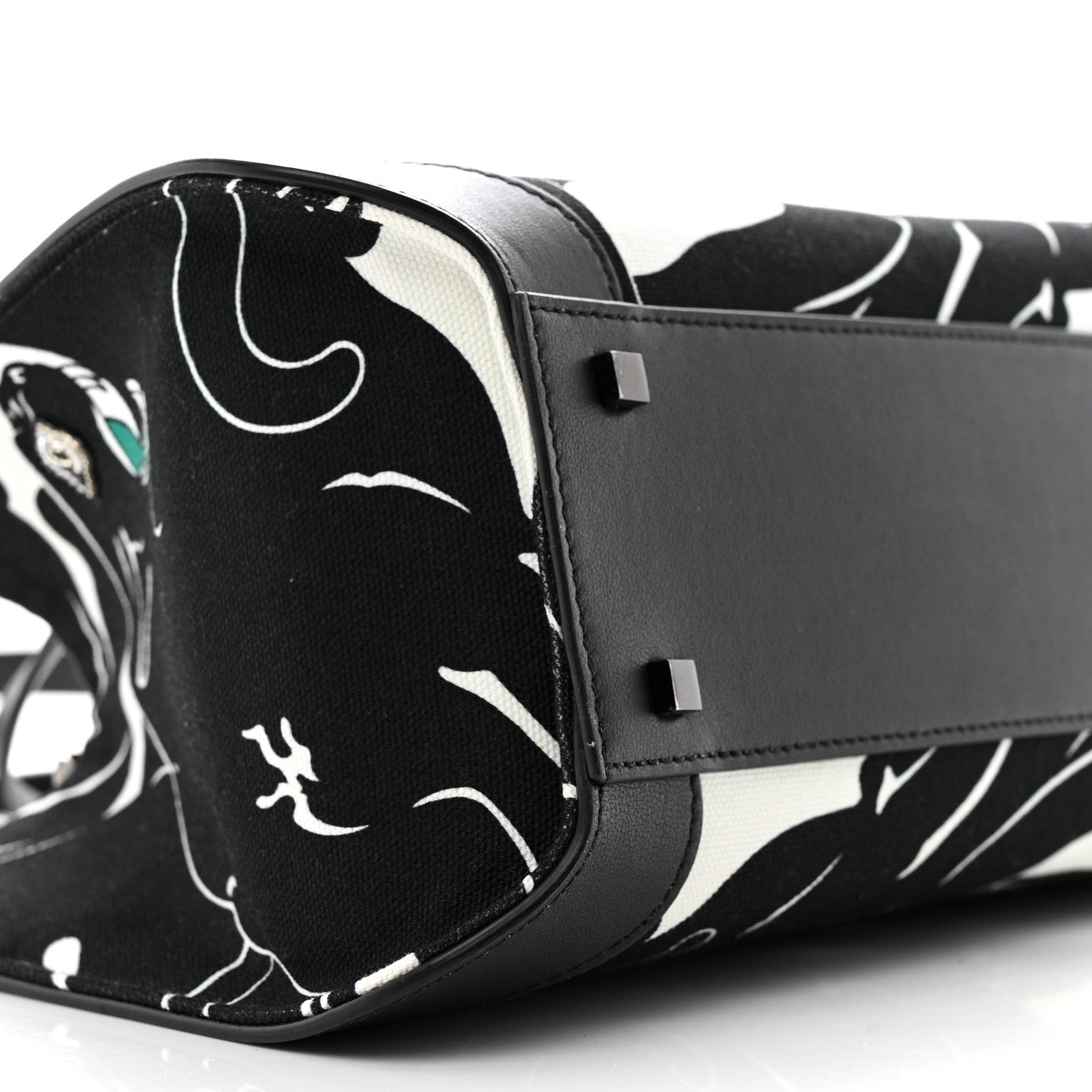 Valentino Garavani Canvas Panther Calfskin Crystal Small Vlogo Signature Tote Black White 8 of 12