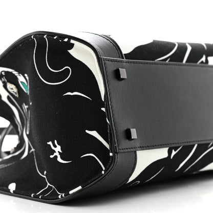Valentino Garavani Canvas Panther Calfskin Crystal Small Vlogo Signature Tote Black White 8 of 12