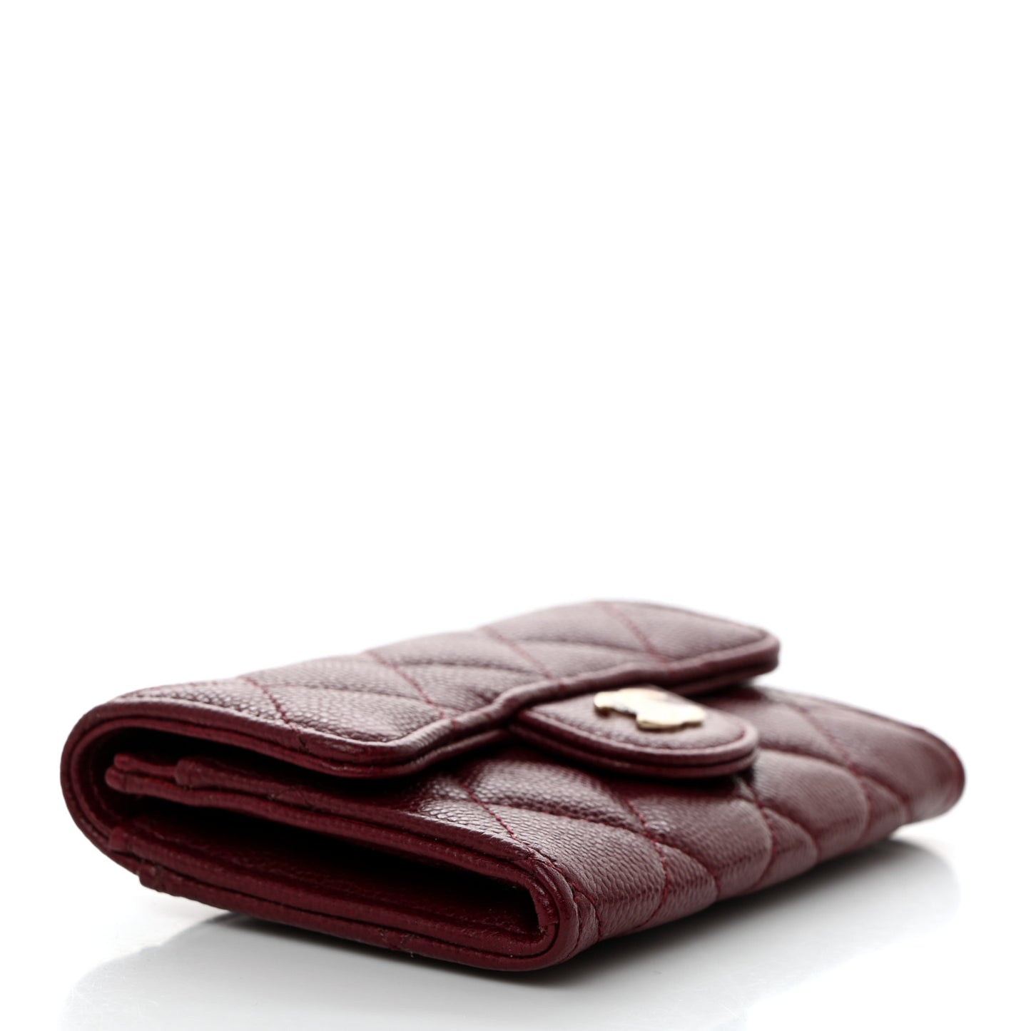Caviar Quilted Flap Card Holder Wallet Burgundy