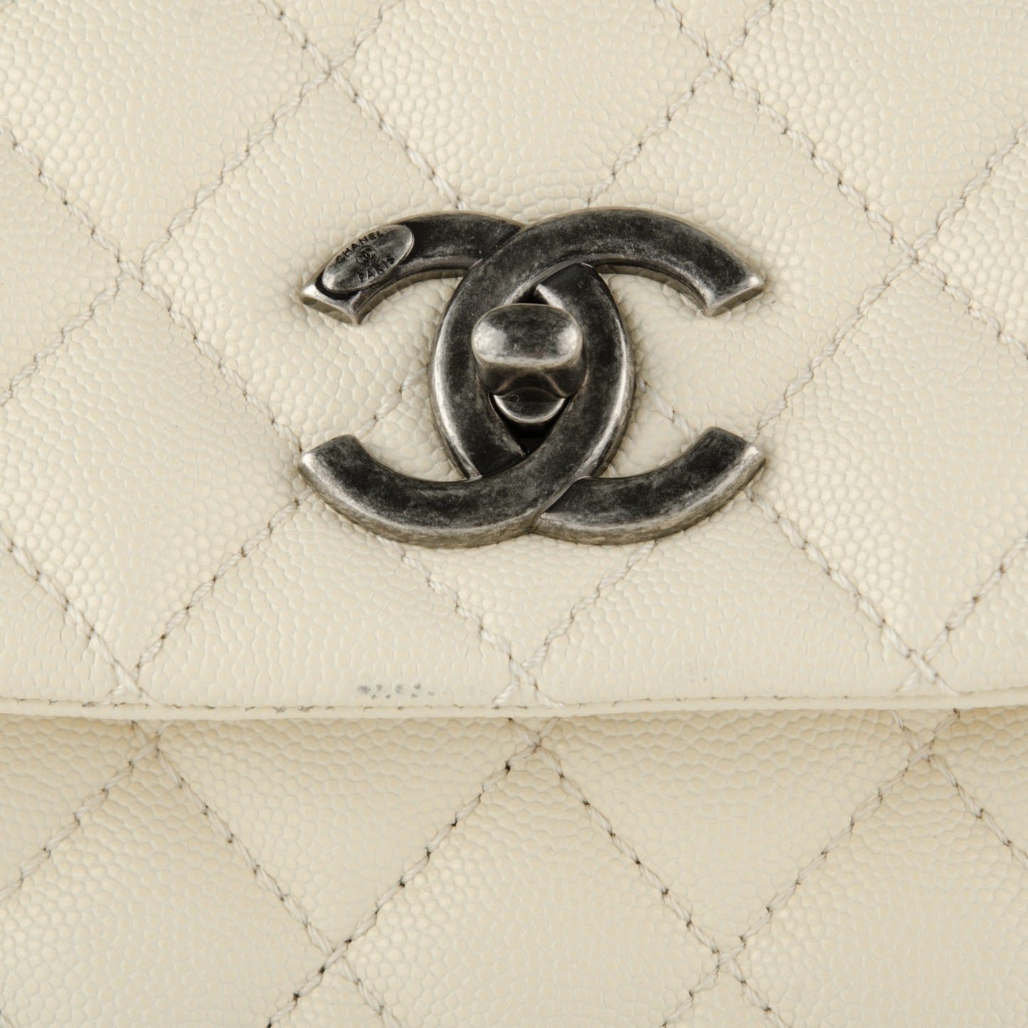 Caviar Lizard Quilted Medium Coco Handle Flap White