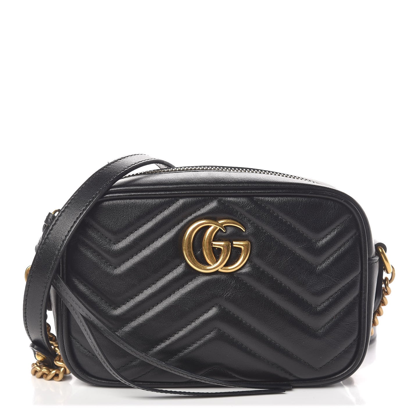 Calfskin Matelasse Mini GG Marmont Chain Shoulder Bag Black
